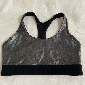 ZYIA Black and Silver Sports Bra with Racerback Design​​